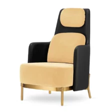 Fotel Empoli High styl nowoczesny pepitka skórzany glamour złoty do gabinetu Beżowy (SWAN-01) / Czarna ekoskóra Złota