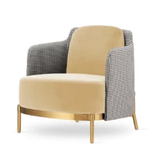 Stylowy fotel wypoczynkowy Empoli glamour beżowy velvet - pepitka, złota podstawa