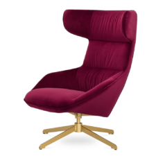 Fotel Atero velvet bordowy złoty – nowoczesny obrotowy uszak do salonu