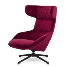 Designerski fotel Atero Bordowy velvet obrotowy uszak – czarna stalowa podstawa