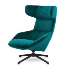 Atero fotel obrotowy Morski velvet nowoczesny uszak do salonu – czarna podstawa