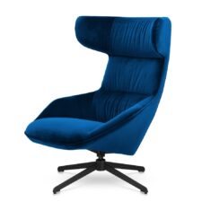 Fotel Atero Velvet Granatowy nowoczesny obrotowy uszak do salonu - Czarna podstawa