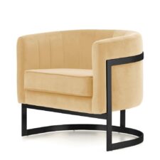 Ekskluzywny fotel Madame beżowy velvet – komfortowy fotel wypoczynkowy z czarnym stelażem