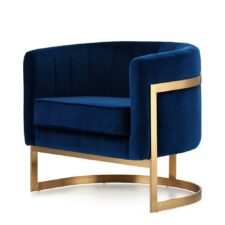 Nowoczesny Fotel Madame ciemnogranatowy velvet – luksusowa złota podstawa glamour