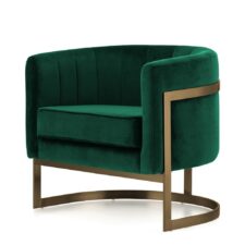 Stylowy fotel do sypialni Madame butelkowy velvet – designerska mosiężna podstawa