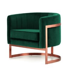 Fotel wypoczynkowy welurowy Madame butelkowa zieleń – elegancka podstawa różowe złoto