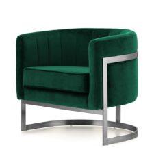 Nowoczesny fotel Madame glamour velvet butelkowy – elegancka srebrna podstawa