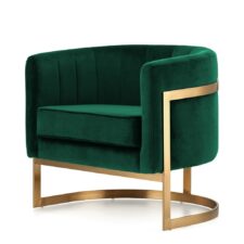 Fotel do sypialni Madame butelkowy velvet – okrągły glamour ze złotą podstawą