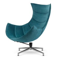 Fotel wypoczynkowy Nasto – nowoczesny design, niebieski velvet, srebrna noga