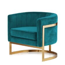 Fotel wypoczynkowy Madame morski welur glamour – elegancka złota podstawa