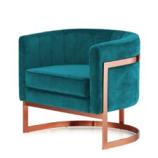 Fotel wypoczynkowy Madame morski velvet okrągły – elegancka podstawa w różowym złocie