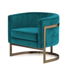 Fotel wypoczynkowy Madame morski velvet okrągły – elegancka mosiężna podstawa