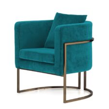 Elegancki fotel Miriam Velvet morski – glamour i komfort w mosiężnym wykończeniu