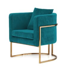 Fotel wypoczynkowy Miriam Velvet morski – designerski glamour ze złotą podstawą