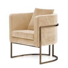 Fotel Miriam Velvet beżowy mosiężna podstawa – komfortowy fotel premium glamour