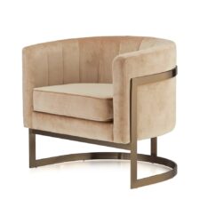 Fotel wypoczynkowy Madame velvet jasny beż okrągły – designerska mosiężna podstawa