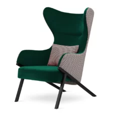 Fotel Classy butelkowy glamour – elegancki uszak do salonu z pepitką na czarnej podstawie