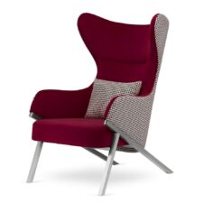 Stylowy fotel wypoczynkowy Classy bordowy – bordowy welur, pepitka, srebrna podstawa