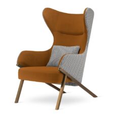 Fotel miodowy glamour Classy – elegancki uszak do salonu z pepitką i mosiądzem