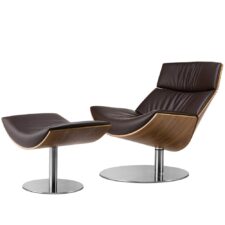 Fotel relaksacyjny Bolzano Lounge z podnóżkiem - brązowa skóra włoska, jasny orzech, designerski lounge chair