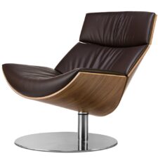 Bolzano Lounge Chair jasny orzech, brązowy – komfortowy fotel skórzany obrotowy do salonu