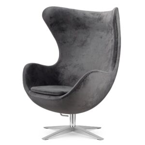 Stylowy fotel Egg Jajo Velvet Treviso szary – welur premium, funkcja bujania
