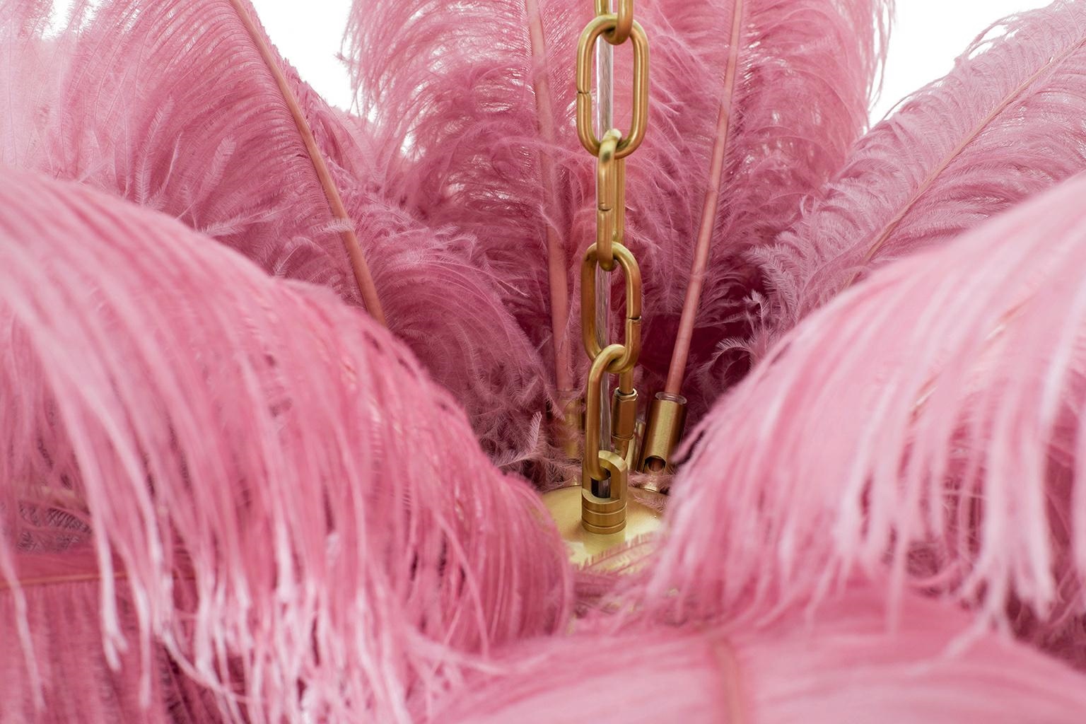 Lampa wisząca TIFFANY 135 różowa mosiądz / naturalne pióra - obrazek 8