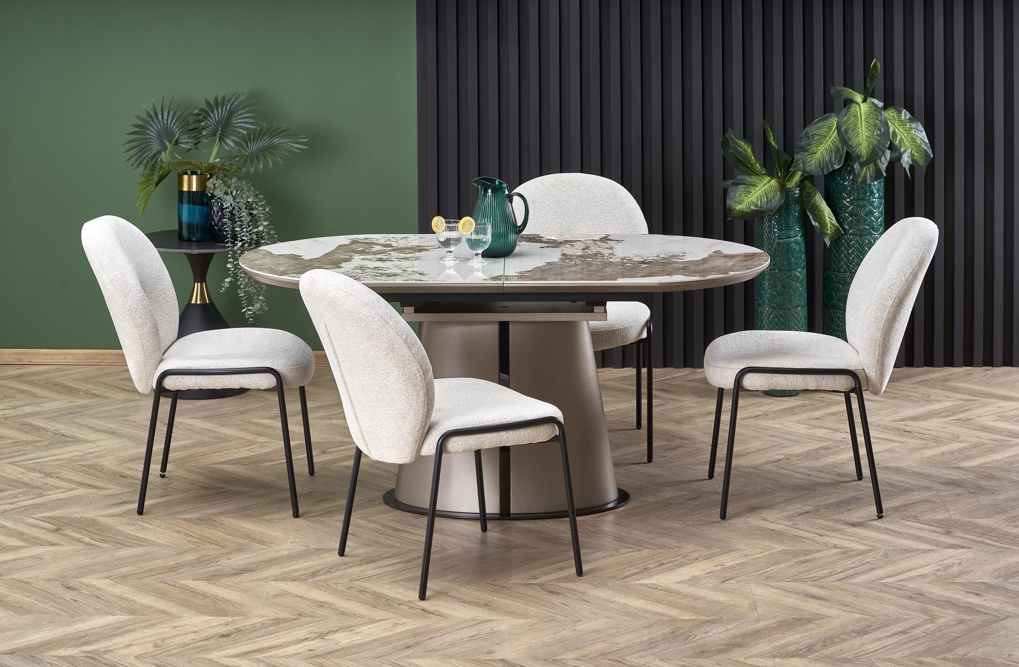 ROBINSON stół rozkładany, beżowy marmur / cappuccino / czarny - obrazek 3