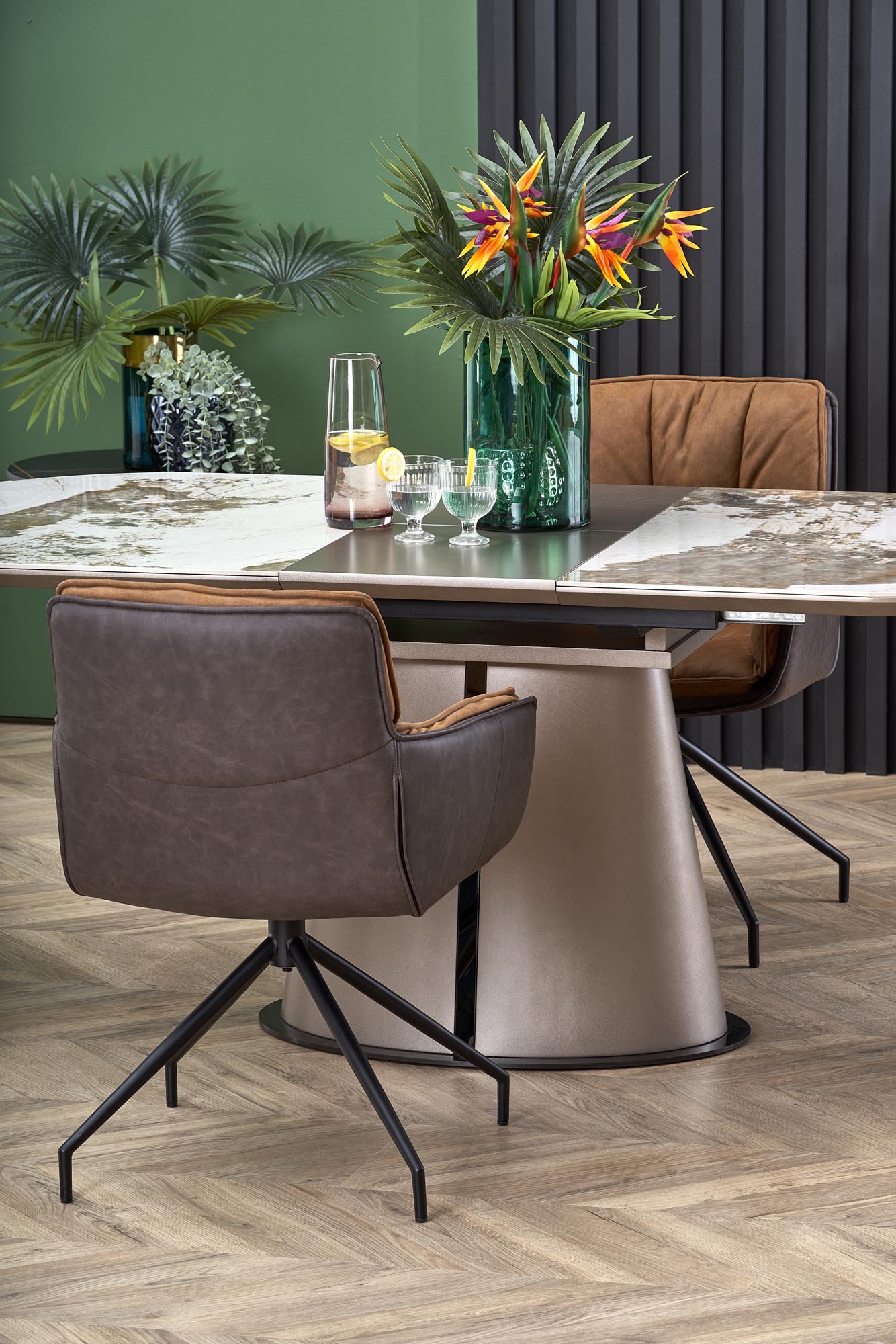 ROBINSON stół rozkładany, beżowy marmur / cappuccino / czarny - obrazek 8