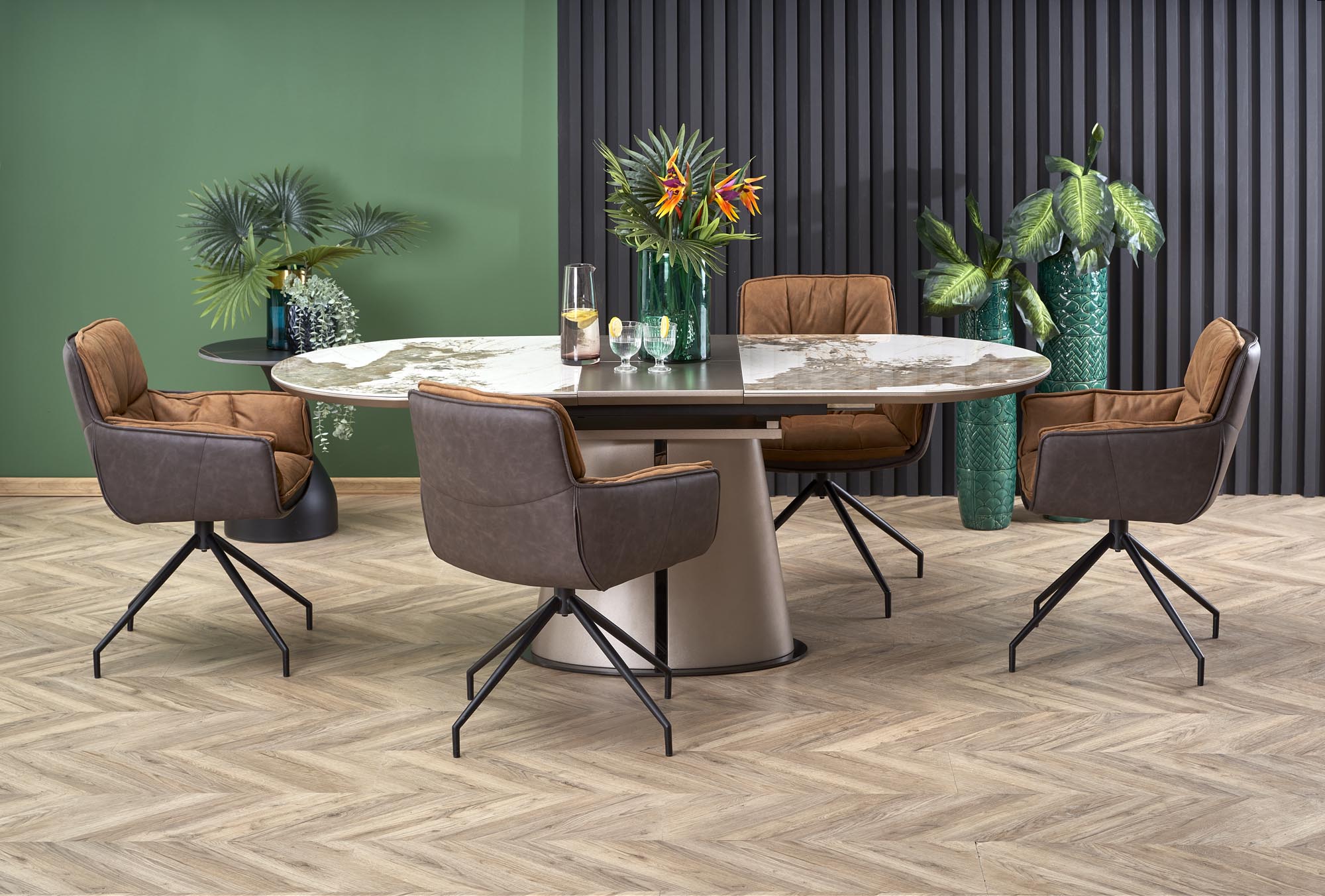 ROBINSON stół rozkładany, beżowy marmur / cappuccino / czarny - obrazek 9