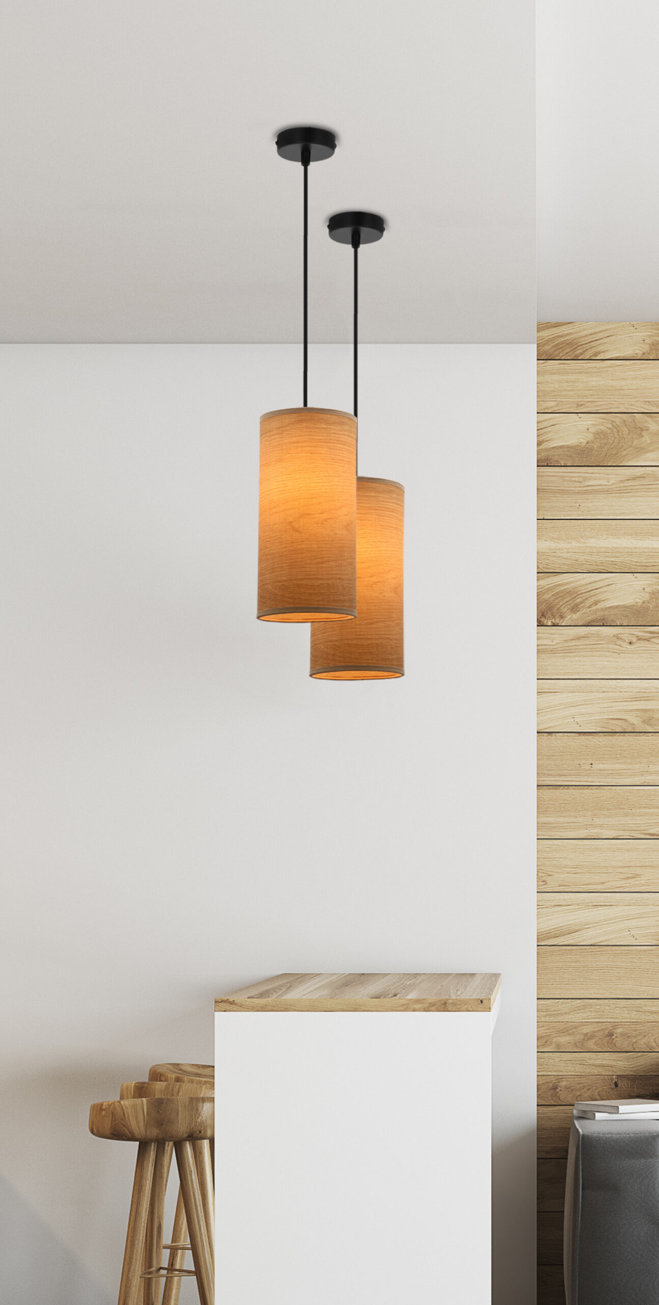 Ballo lampa wisząca czarny 1x60 e27 abażur orzechowy - obrazek 3