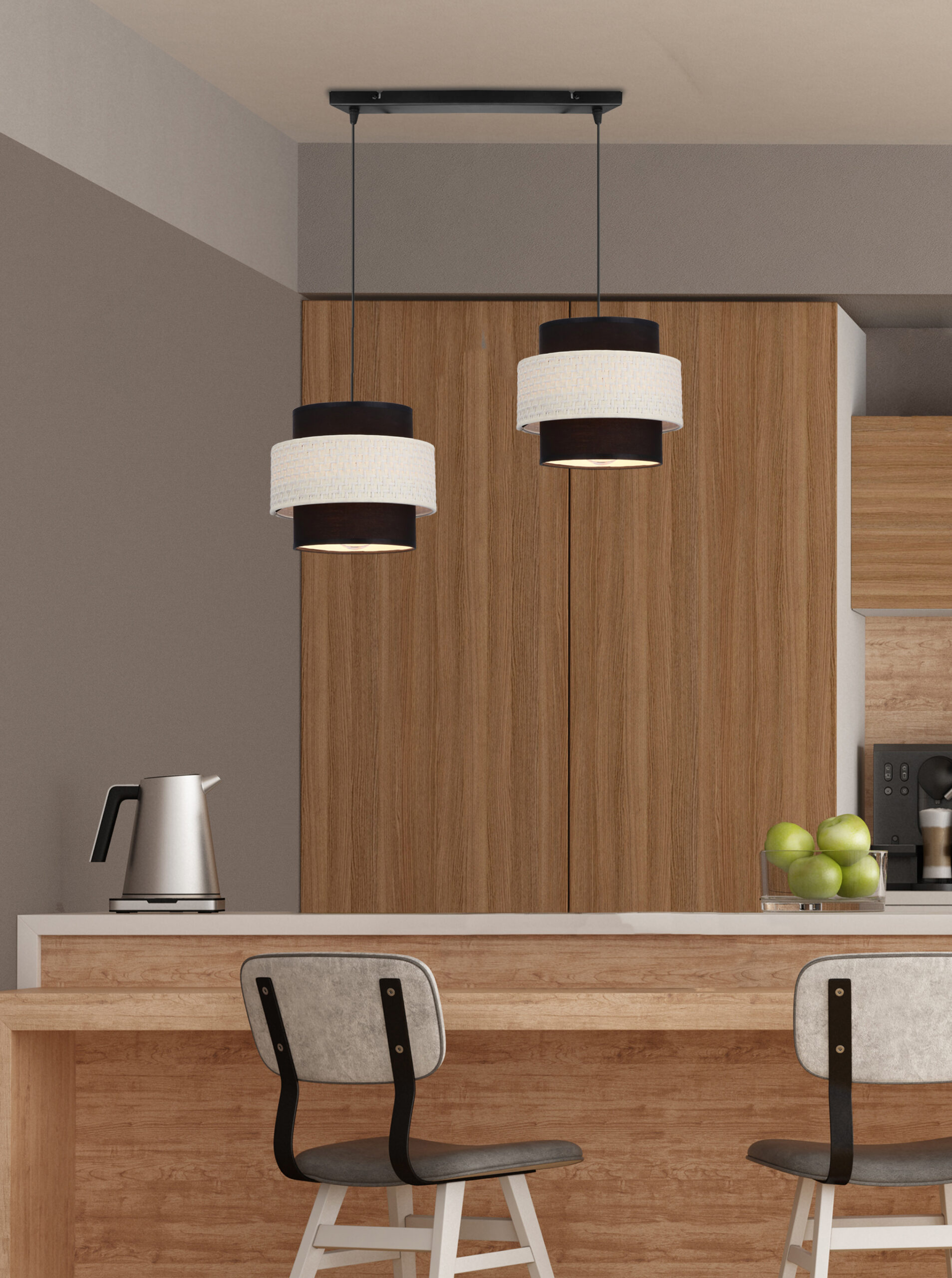 Benta lampa wisząca czarny 2x40w e27 abażur czarny+kremowy - obrazek 3