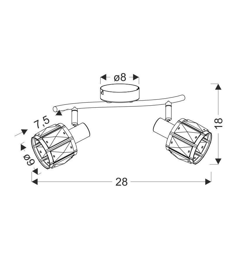 Dubai lampa sufitowa listwa różowy złoty 2x40W E14 klosz złoty z kryszt transp - obrazek 3