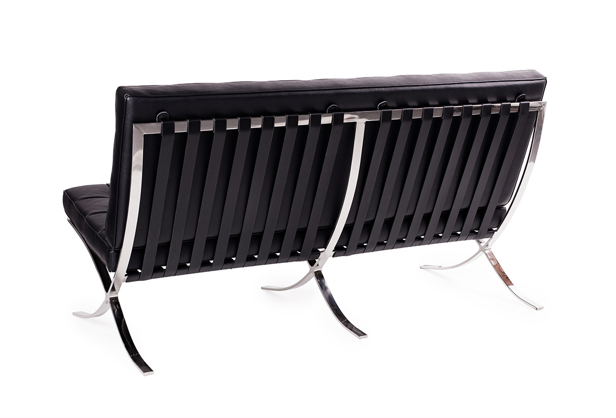 Sofa dwuosobowa BARCELON czarna - włoska skóra naturalna, stal - obrazek 4