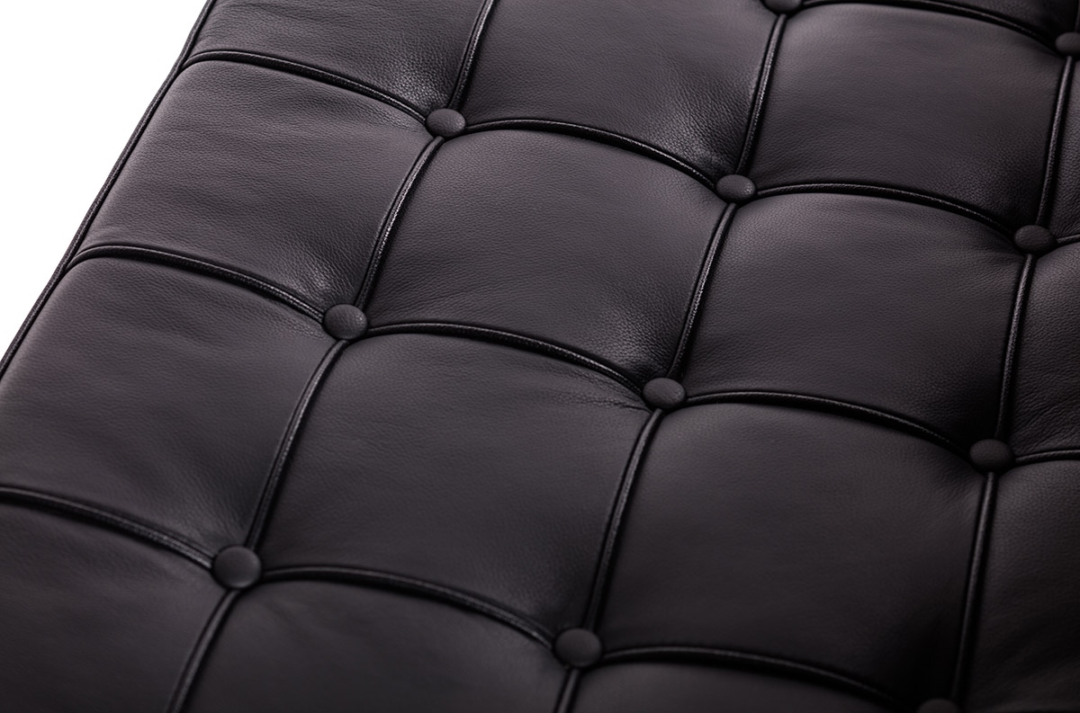 Sofa dwuosobowa BARCELON czarna - włoska skóra naturalna, stal - obrazek 5