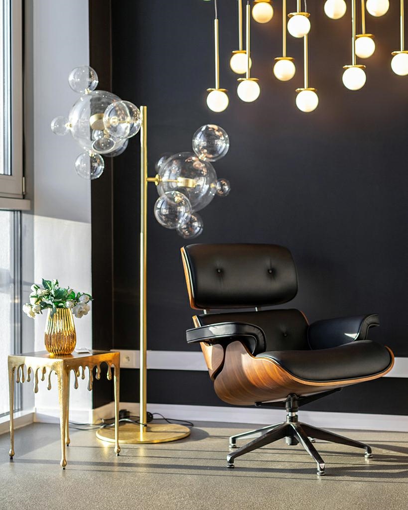 Fotel LOUNGE czarny / orzech - skóra naturalna - obrazek 3