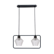 NIKO LAMPA WISZĄCA CZARNY 2X40W E27 KLOSZ BEZBARWNY KARBOWANY