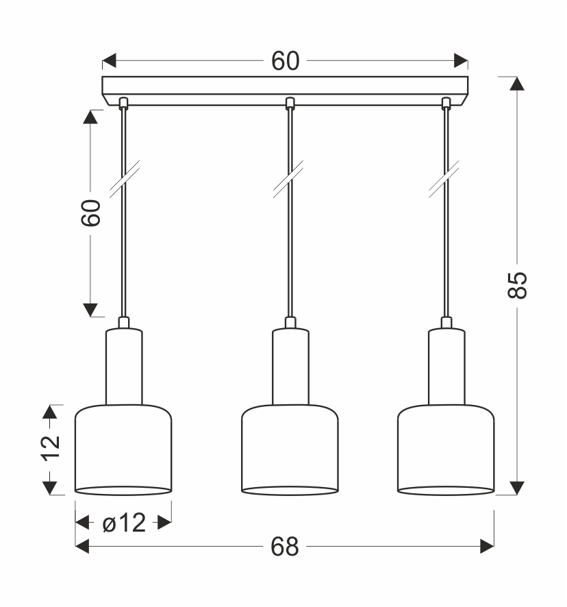 ISAR LAMPA WISZĄCA CZARNY 3X40 E27 KLOSZ BURSZTYNOWY - obrazek 4