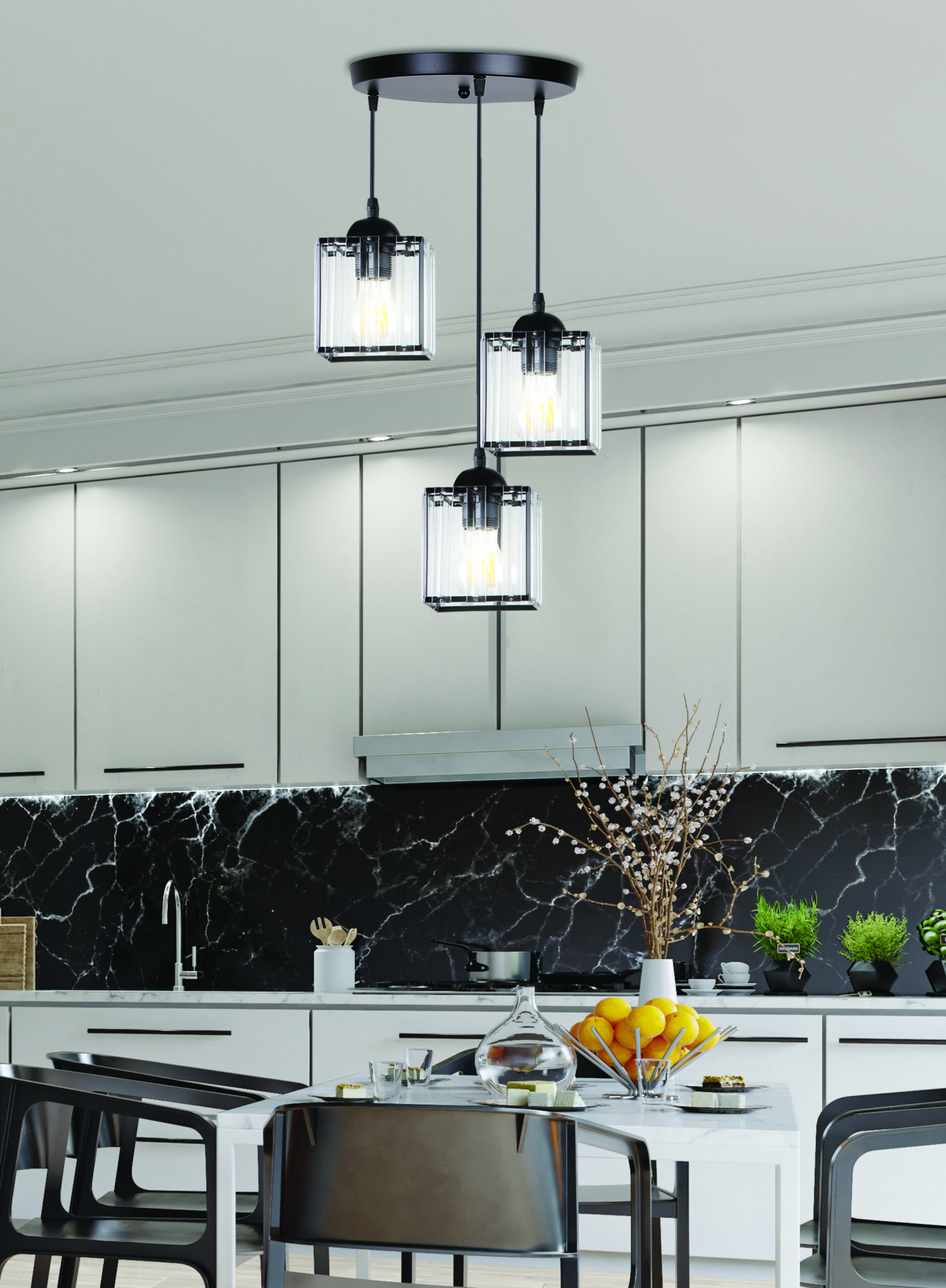 GLASSIA LAMPA WISZĄCA TALERZ CZARNY 3X40 E27 KLOSZ CZARNY+KRYSZTAŁY BEZBARWNE - obrazek 3