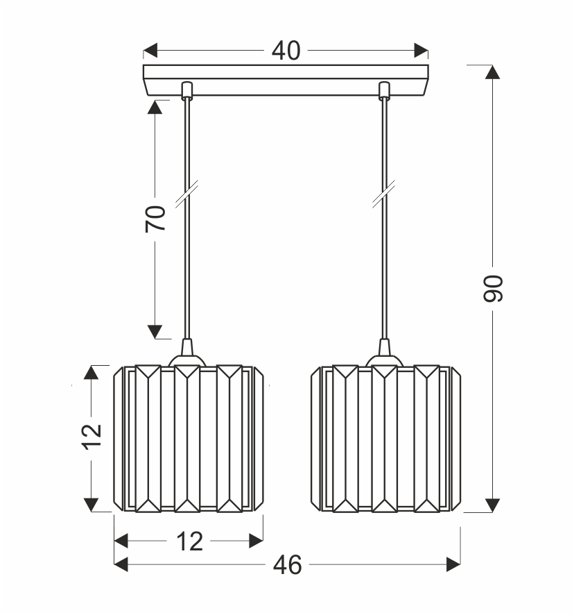 GLASSIA LAMPA WISZĄCA CZARNY 2X40 E27 KLOSZ CZARNY+KRYSZTAŁY BEZBARWNE - obrazek 4