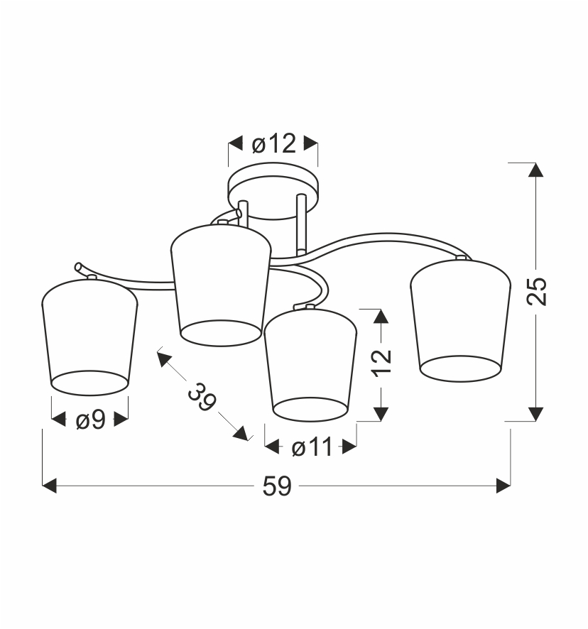 ESNYR LAMPA SUFITOWA CHROMOWY+CZARNY 4X40 E27 KLOSZ BIAŁY - obrazek 4