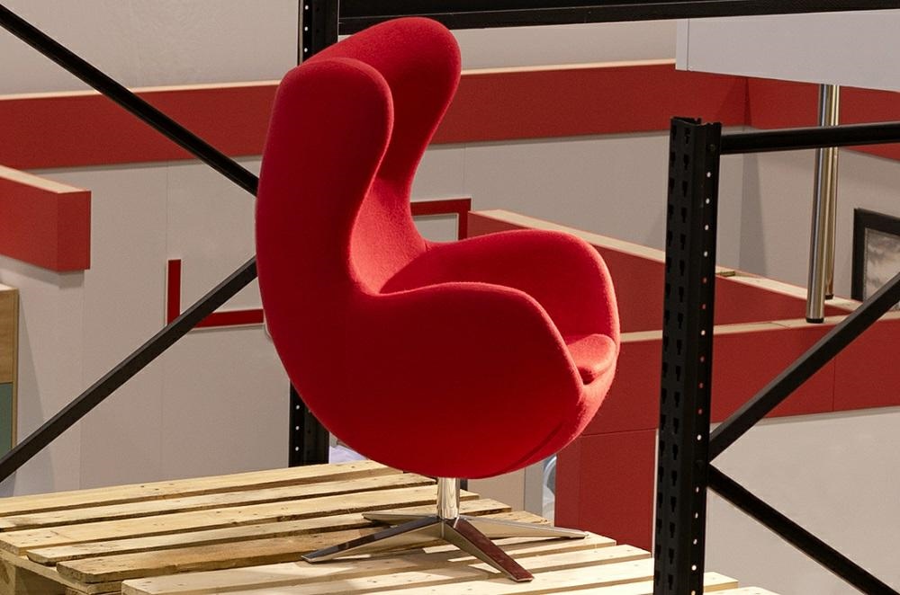 Fotel EGG SZEROKI czerwony.1 - wełna, podstawa stal - obrazek 8