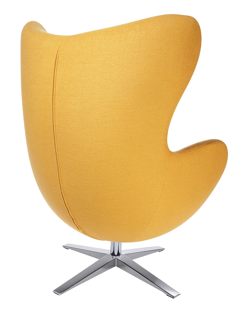 Fotel Egg szeroki fotel velvet musztardowy – przytulny fotel z wełny, stalowa podstawa - obrazek 4