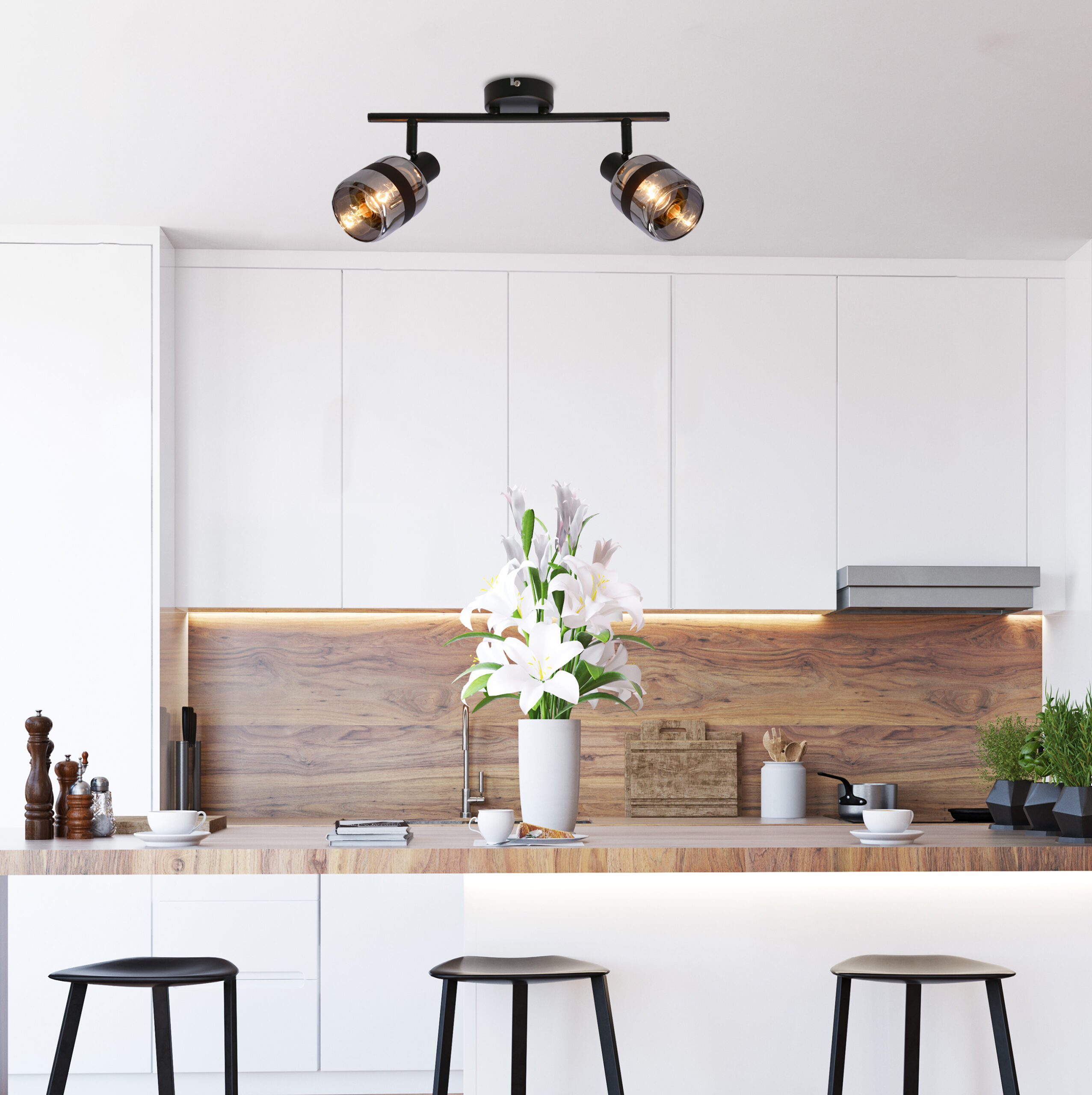 YUKI LAMPA LISTWA CZARNY MATOWY 2X15W E14 KLOSZ DYMIONY - obrazek 3