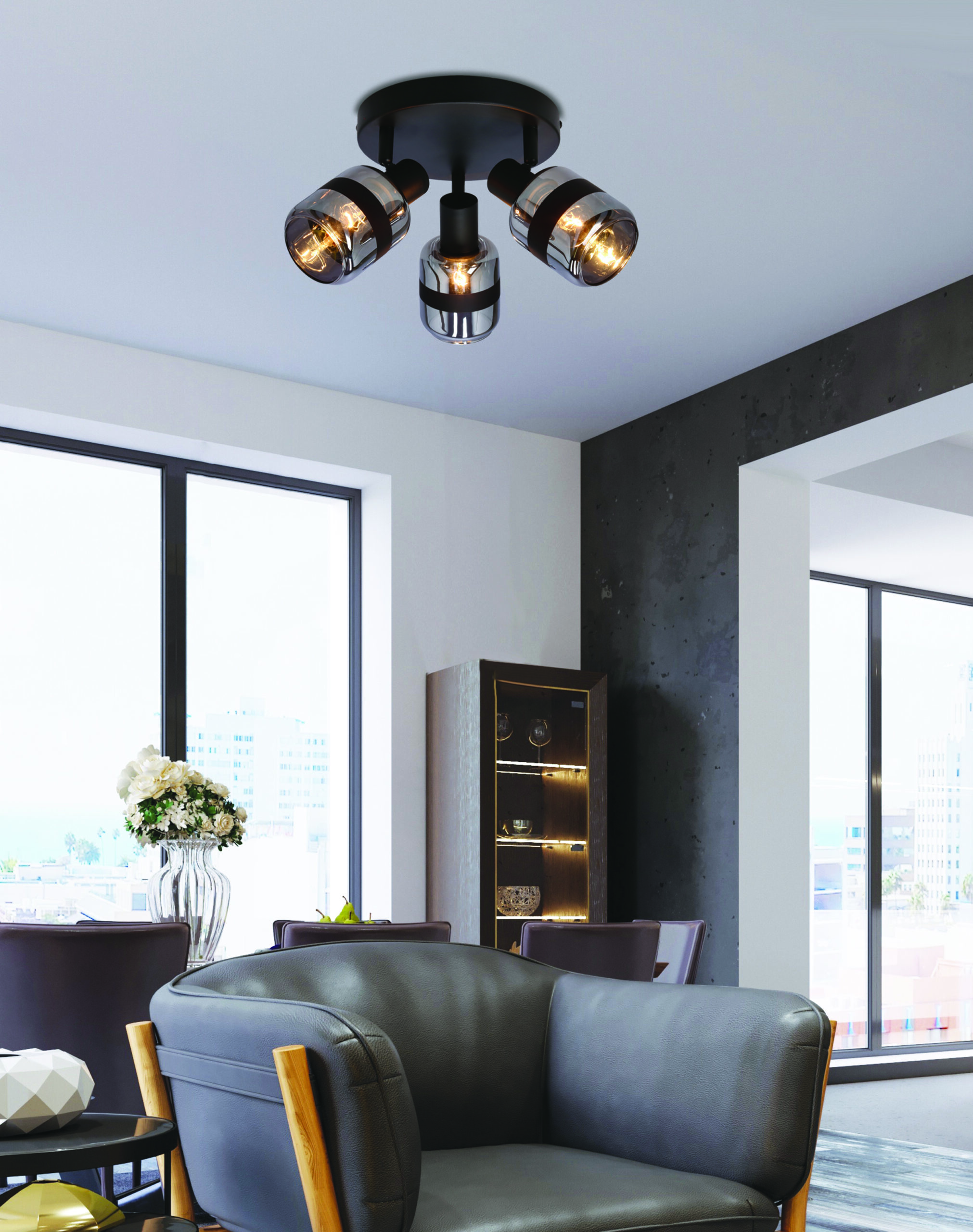 YUKI LAMPA PLAFON CZARNY MATOWY 3X15W E14 KLOSZ DYMIONY - obrazek 9