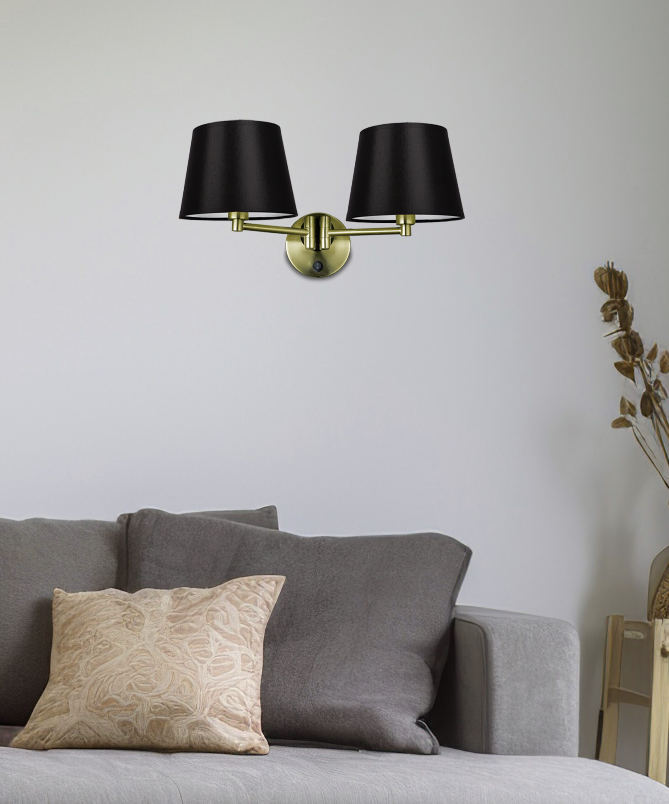 IBIS LAMPA KINKIET PATYNOWY 2X40W E14 ABAŻUR CZARNY - obrazek 3