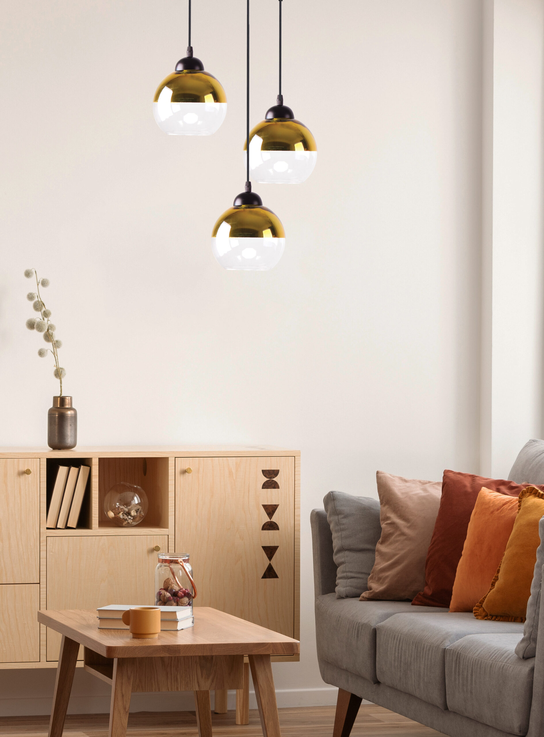 CONTESSA LAMPA WISZĄCA TALERZ CZARNY 3X40 E27 KLOSZ ZŁOTY - obrazek 3