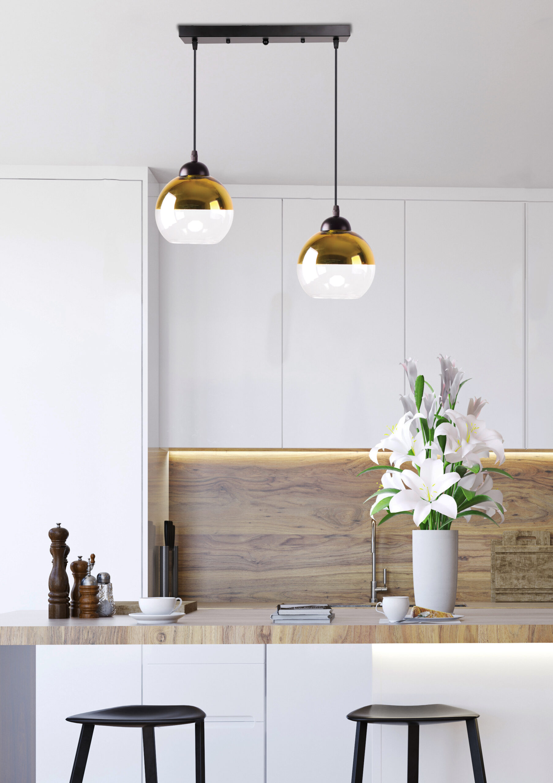 CONTESSA LAMPA WISZĄCA CZARNY 2X40 E27 KLOSZ ZŁOTY - obrazek 3