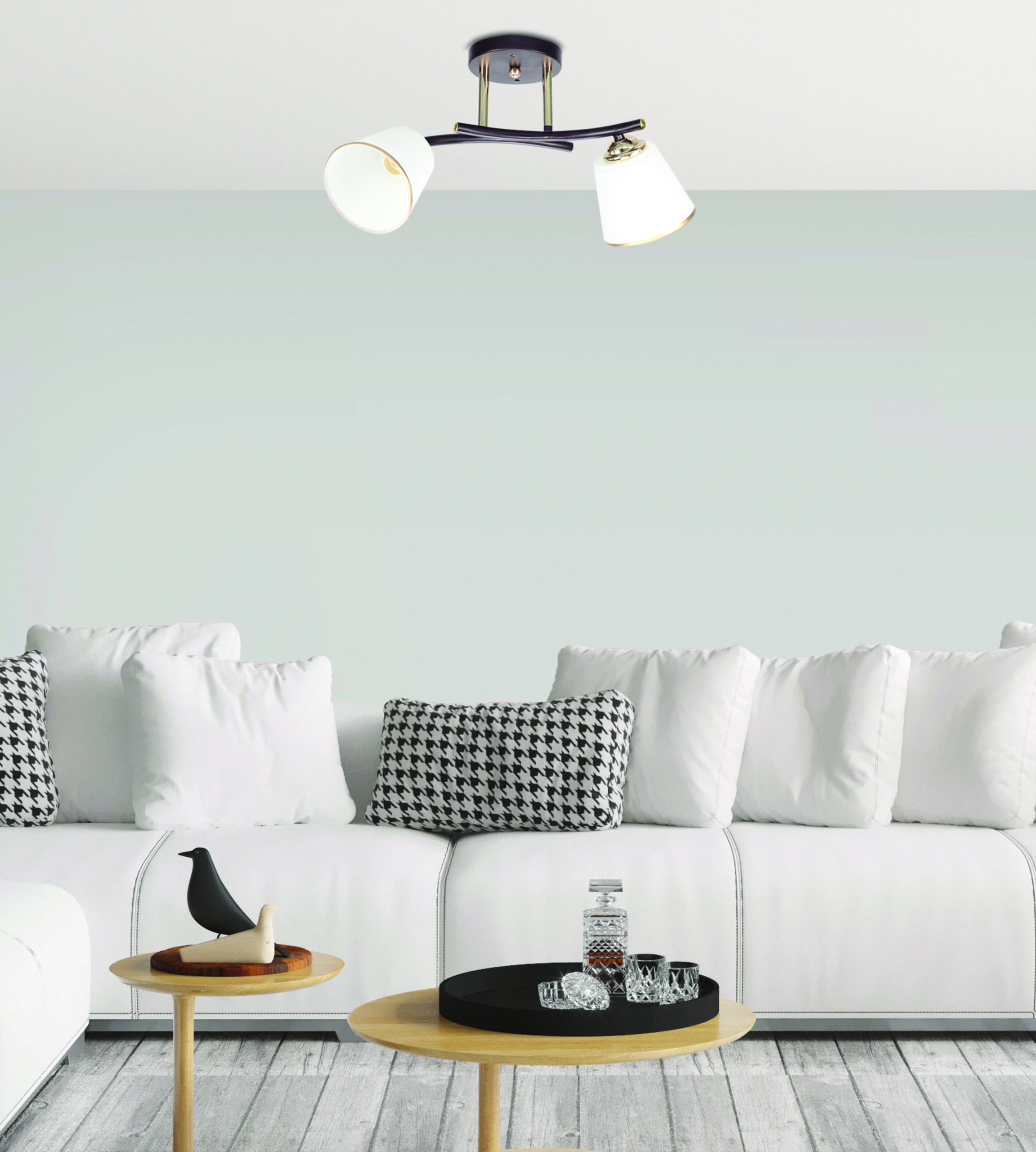 GRECO LAMPA SUFITOWA CZARNY+ZŁOTY 2X40 E27 KLOSZ BIAŁY - obrazek 3