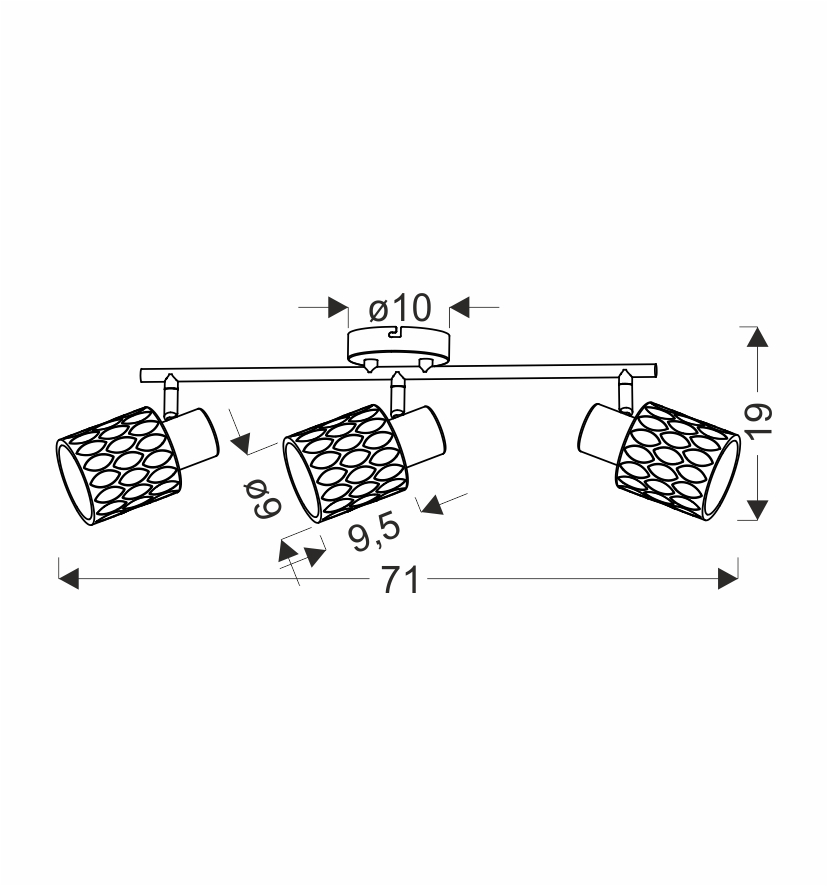 BILL LAMPA SUFITOWA LISTWA CZARNY 3X40W E27 KLOSZ DYMIONY - obrazek 4